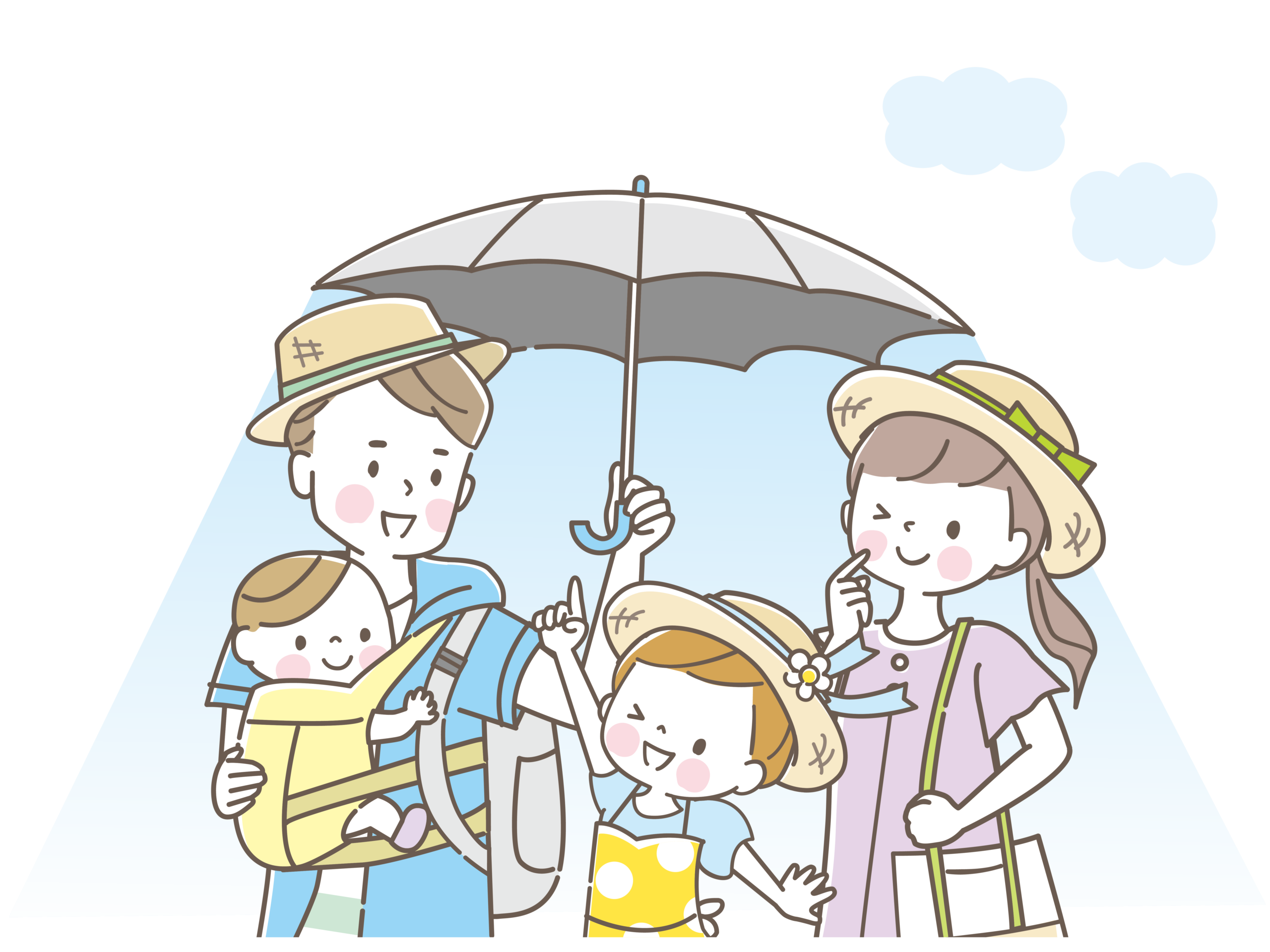 紫外線対策をしながら屋外で過ごす子どもの様子