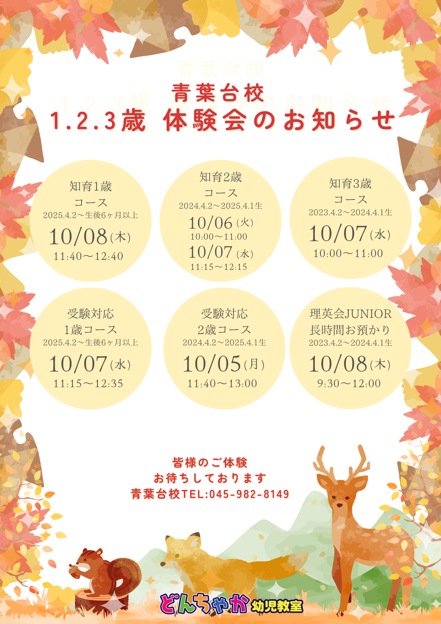 どんちゃか幼児教室 青葉台校 2026年10月体験授業のご案内