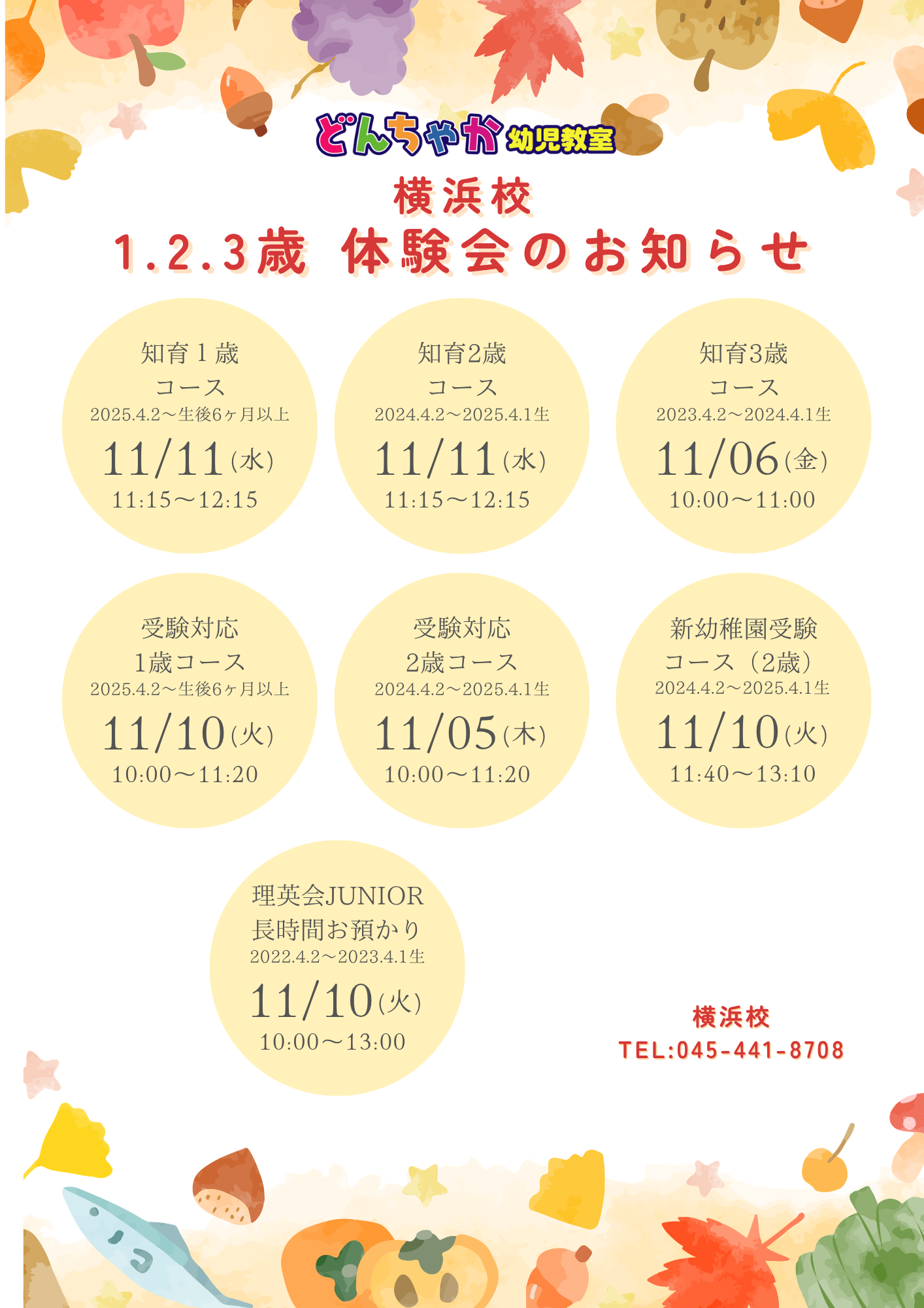 どんちゃか幼児教室 横浜校 2026年11月低学年授業内体験会